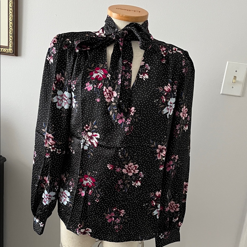 Laundry black print bow blouse